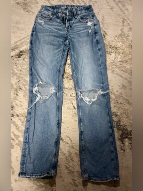 American Eagle Outfitters Distressed Blue Straight Leg Jeans